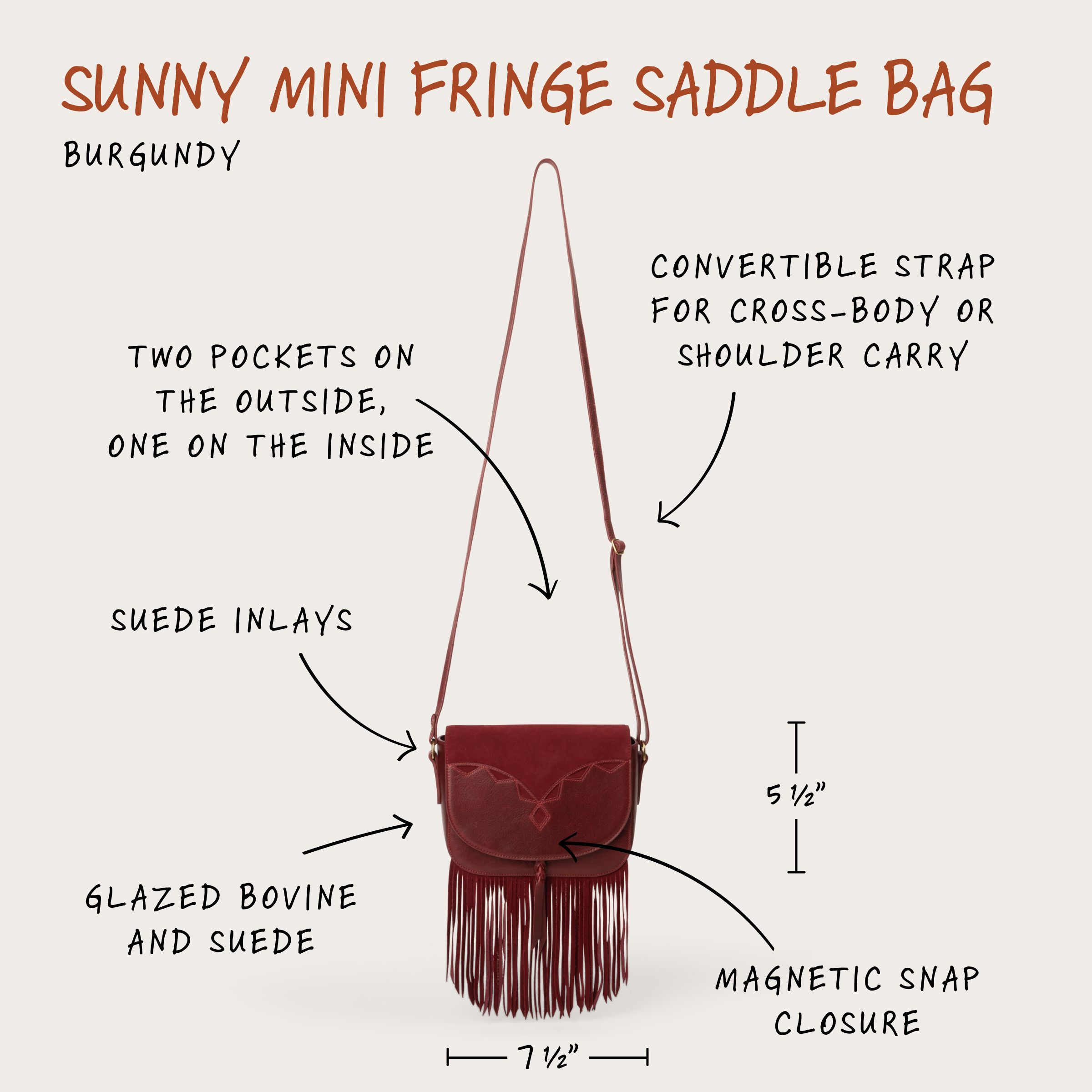 Cary small fringed leather saddle clearance bag