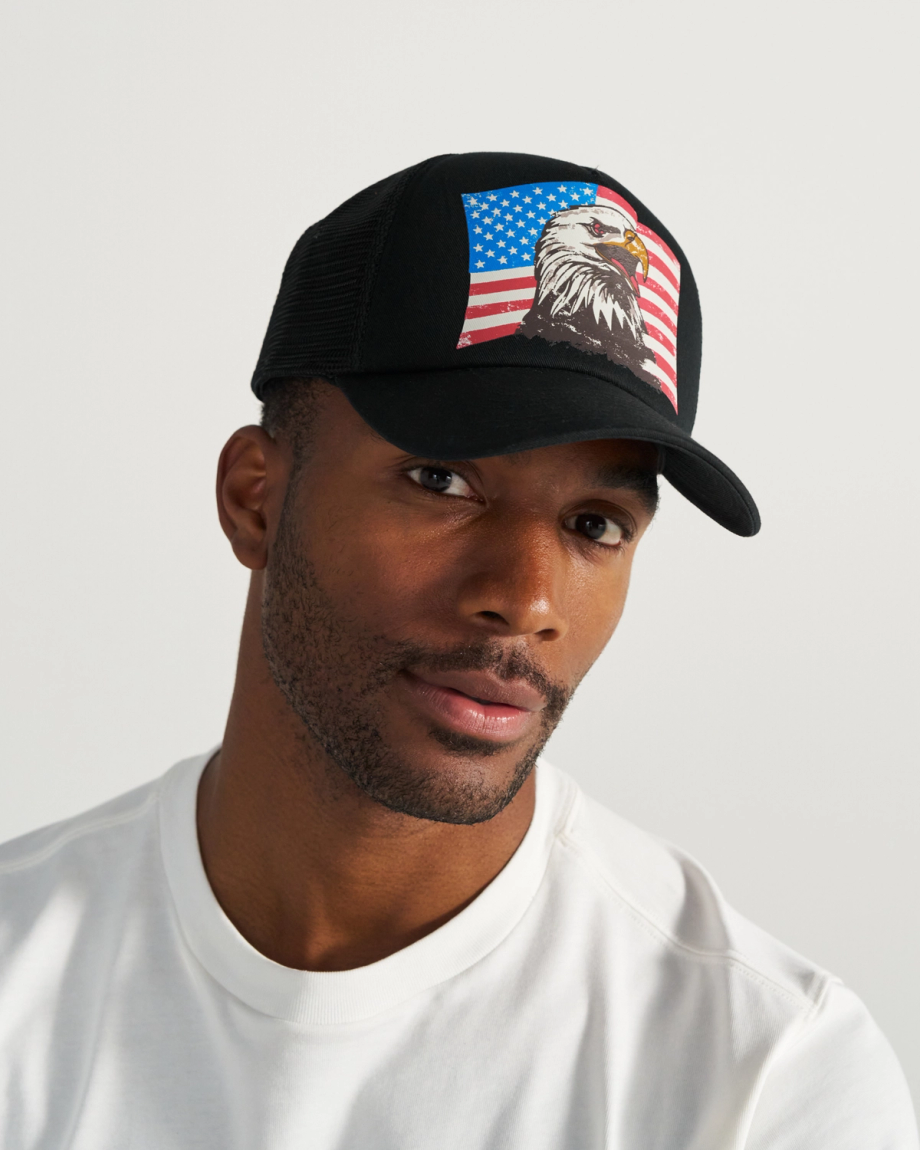 View of Eagle and Flag Trucker - Black