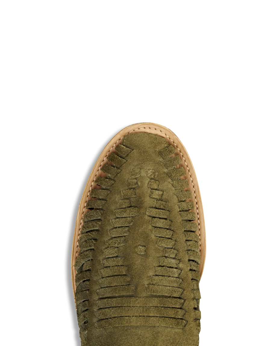 Toe view of The Mateo - Burnt Olive Roughout on plain background