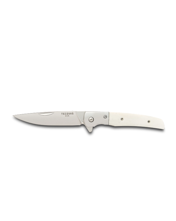 Front view of Bone Ranch Knife - White on plain background