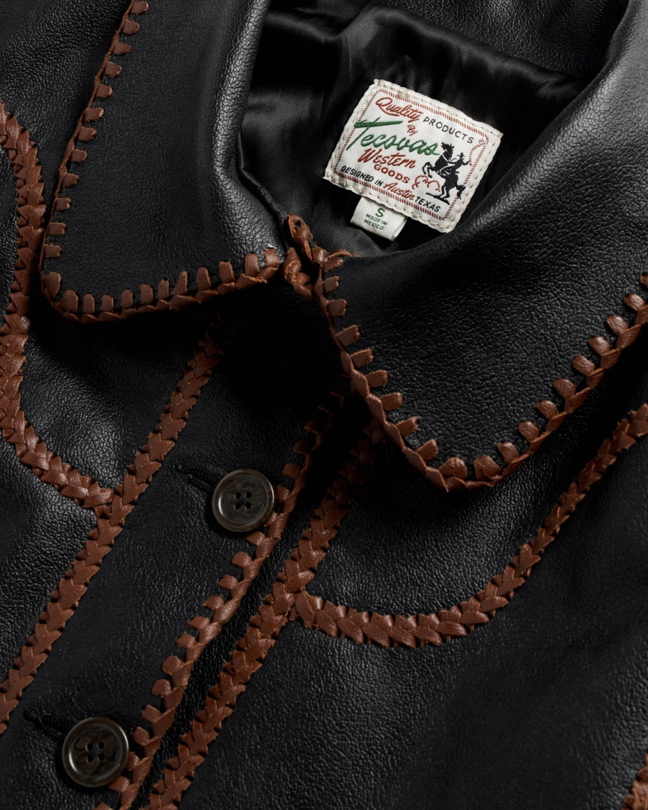 Closeup detail view of Women's Leather Jacket - Black