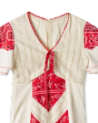 Closeup detail view of Tecovas x Cathy Hahn Vintage Bandana Patchwork Dress - Ivory / Crimson