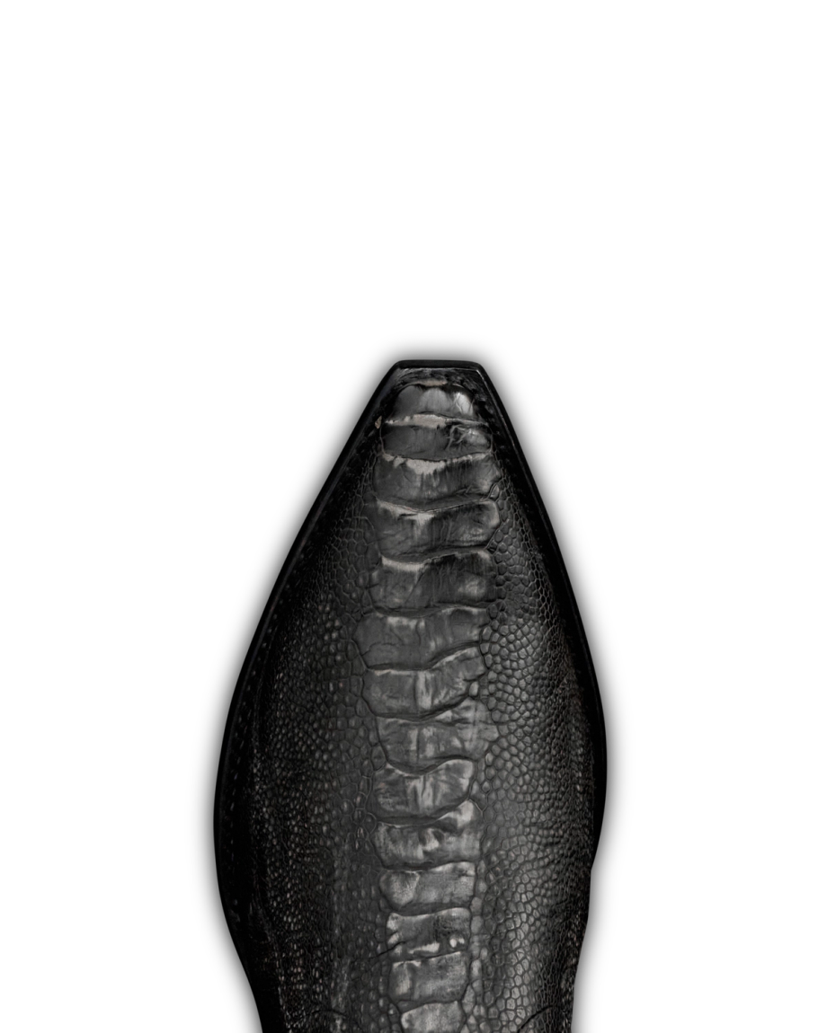 Toe view of The Blaze - Charcoal Ostrich Leg on plain background