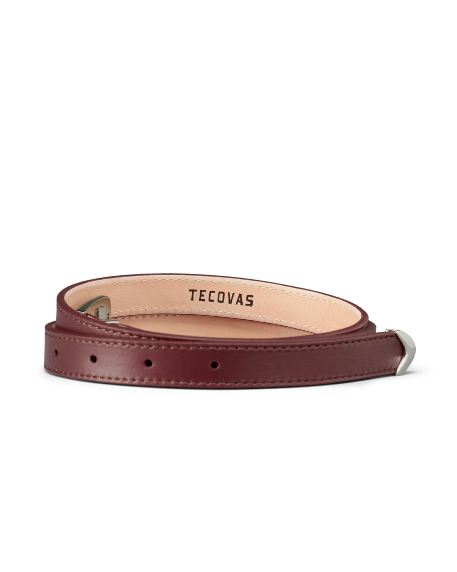 Back view of Women's Skinny 3 Piece Belt - Scarlet on plain background