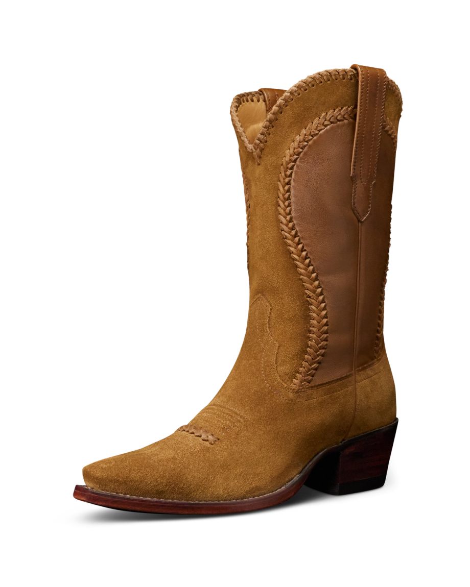 Quarterfront view of The Sadie Braid - Sienna Suede on plain background