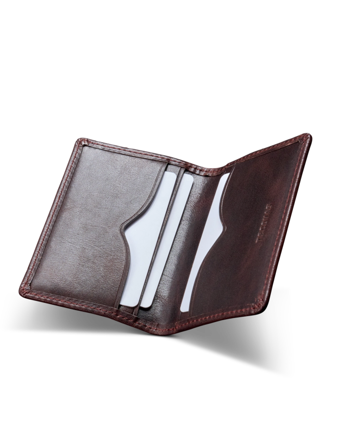 Inside view of Men's Bifold - Chocolate on plain background