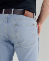 Closeup view of Men's Slim Straight Heritage Denim - Light Blue
