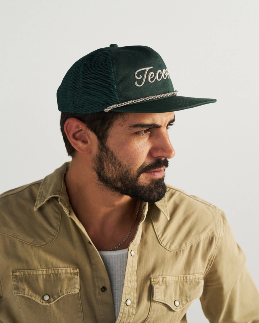 Tecovas Flat Brim Trucker Hats, Dark Green, Cotton/Polyester