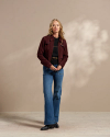 Full view of Women's Goat Suede Brush Jacket - Burgundy on model