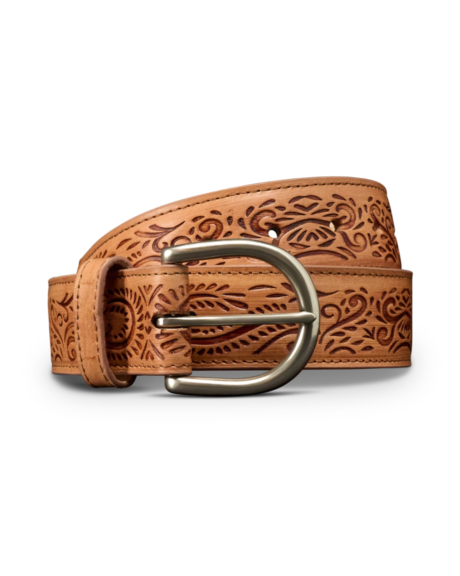 Front view of Women's Embossed Belt - Tan on plain background