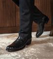 The Marshall Midnight Crocodile Cowboy boots in Black close up