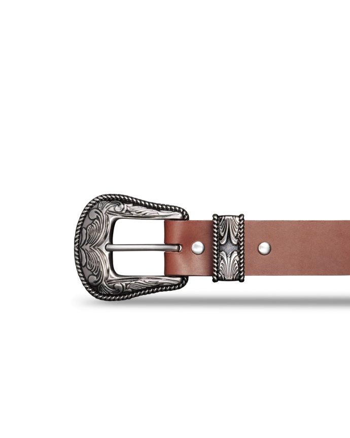 Front view of Women's Western 3 Piece Belt - Brown on plain background