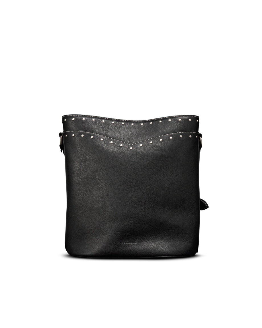 Back view of Shoulder Bucket Bag - Black on plain background