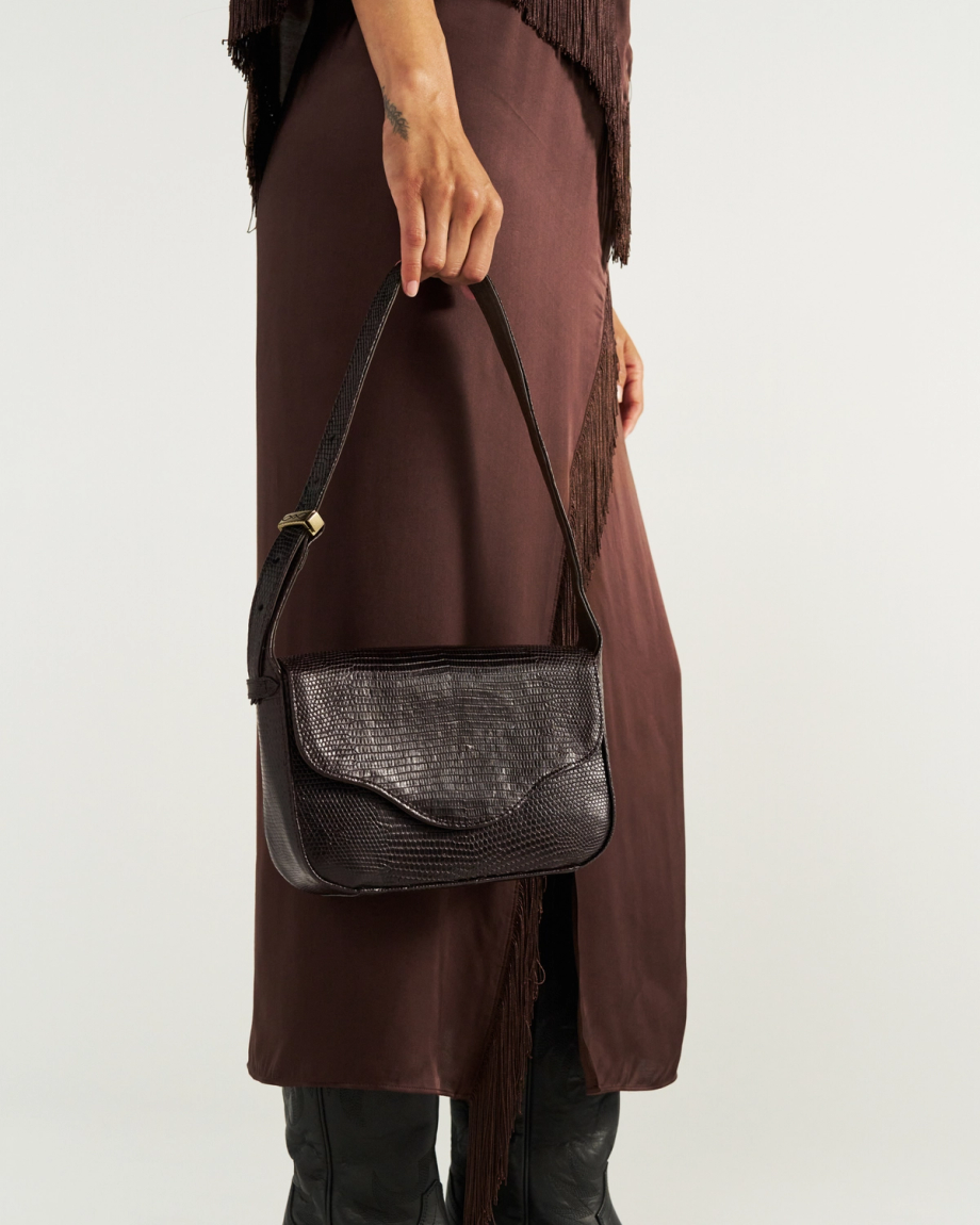 View of Lizard Shoulder Bag - Coffee