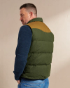 Back view of Men's Western Canvas Puffer Vest - Dark Green/Khaki on model