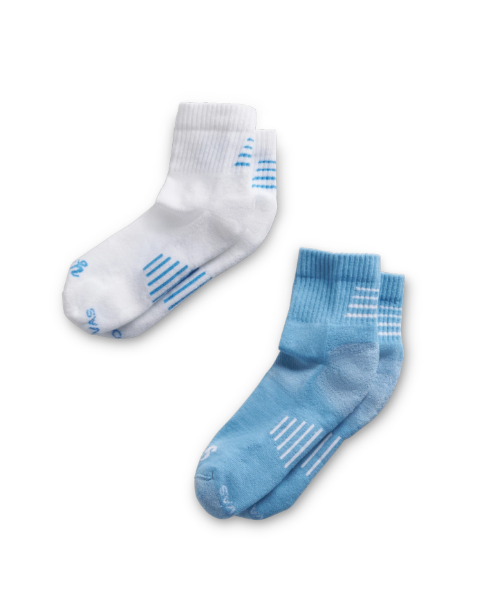 Quarterfront view of Yee Haw Hiker Sock - White / Blue on plain background