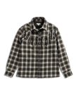 Closeup detail view of Women's Plaid Fringe Shacket - Black / White