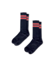 Quarterfront view of Mid-Calf Performance Socks (2-Pack) - Navy / Red on plain background