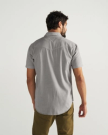 Closeup detail view of Men's Denim Short Sleeve Pearl Snap - Light Gray