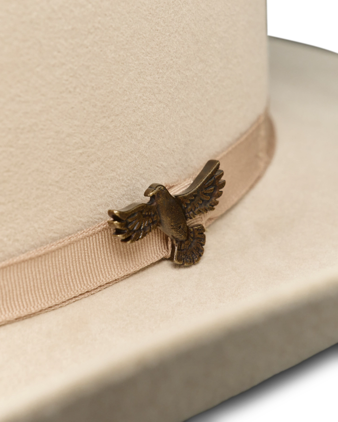 Closeup view of Hawk Hat Pin - Antique Brass