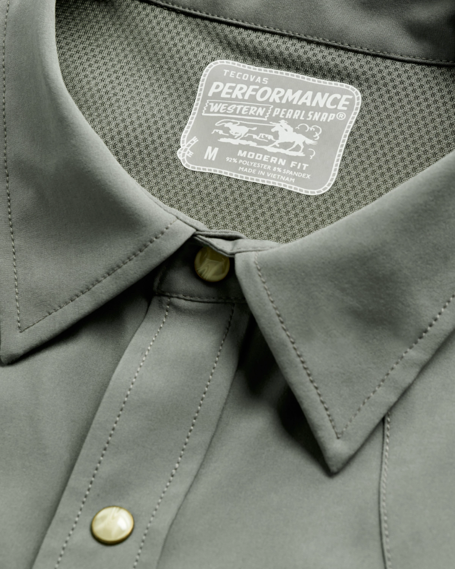 Closeup detail view of Men's Performance Western Pearl Snap - Cactus