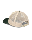 A baseball cap with a dark green visor and a beige mesh back, shown from the rear with an adjustable snap closure.