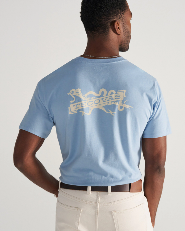 Front view of Men's Roadrunner T-Shirt - Chambray/Bone on model