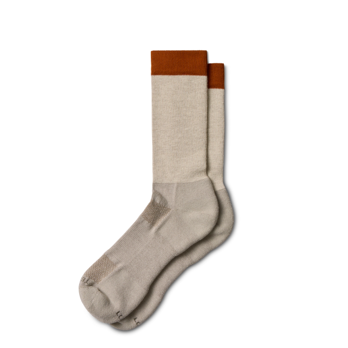 Pair view of Mid-Calf Striped Sock (2-Pack) - Grey/Orange on plain background