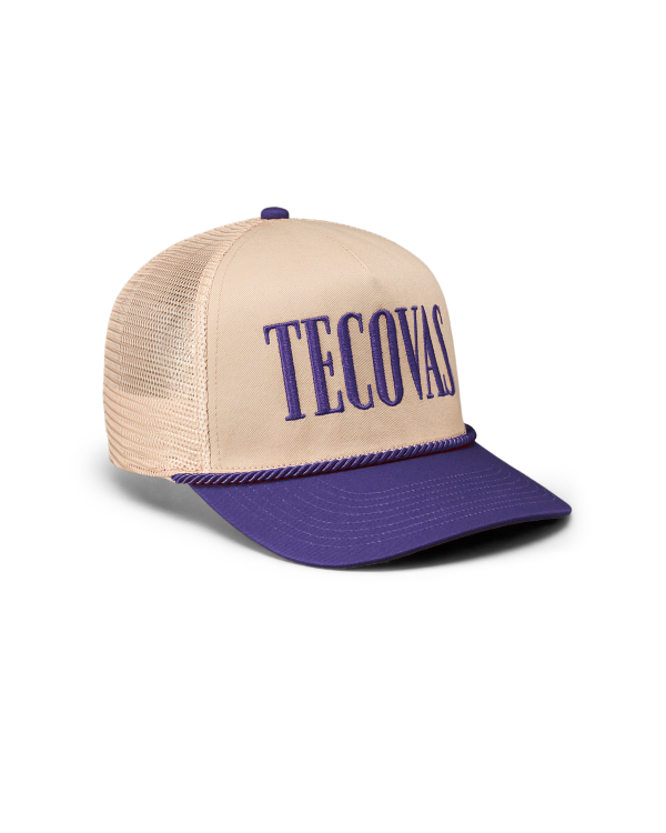 Quarterfront view of Tecovas Badge Trucker - Purple on plain background