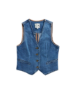 Front view of Women's Denim Vest - Medium Wash on plain background