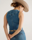 Back view of Women's Denim Vest - Medium Wash on model