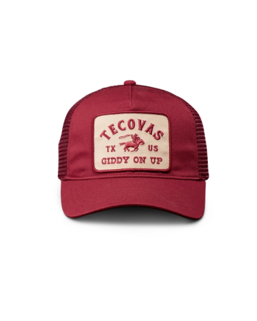 Front view of Giddy On Up 5 Panel Low Pro Trucker - Burgundy on plain background