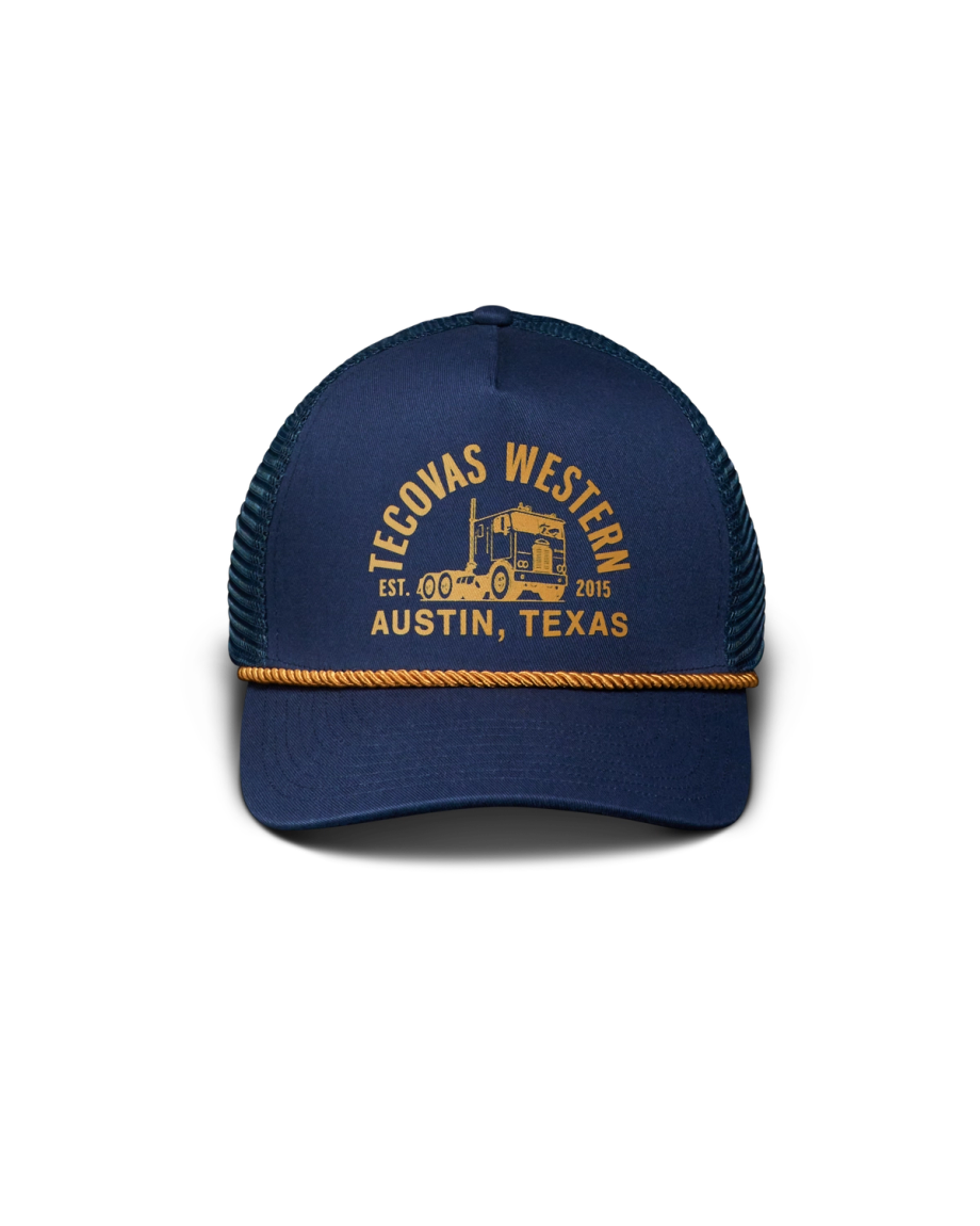Front view of Tecovas Truck 5 Panel High Pro Trucker - Navy on plain background