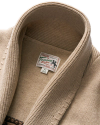 Closeup detail view of Men's Shawl Collar Wrap Sweater - Oatmeal/Brown