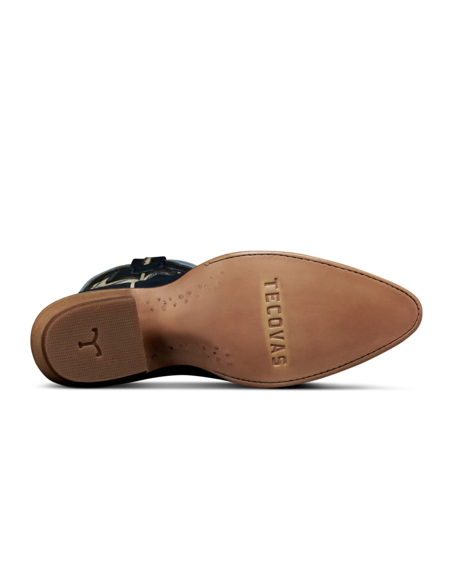 Sole view of The Jolene - Atlantic Blue/Chambray Cowhide on plain background