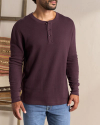 Closeup detail view of Long Sleeve Standard Issue Waffle Henley - Chocolate Brown