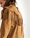 Closeup view of Women's Suede Shacket - Tan