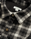 Closeup detail view of Women's Plaid Fringe Shacket - Black / White