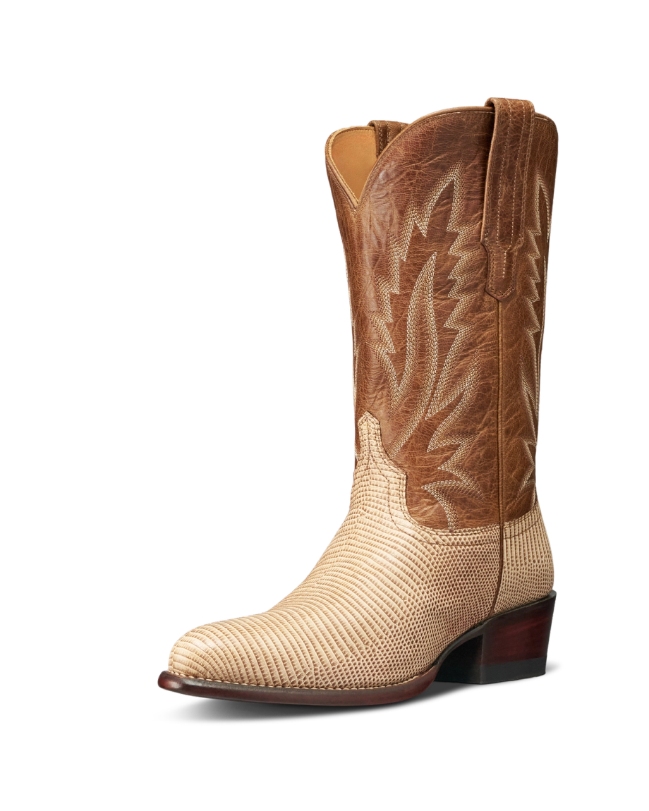 Quarterfront view of The Jamie - Heritage Tan Lizard on plain background