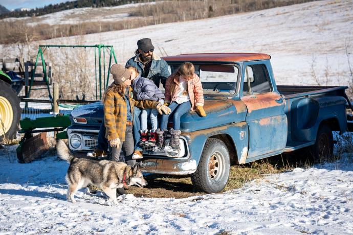 The Ramirez family on a pickup truck