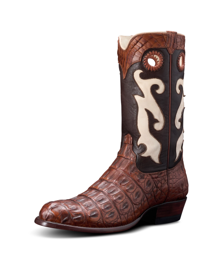 Quarterfront view of Men's Birthday Boot IX - Dark Cognac / Bone on plain background