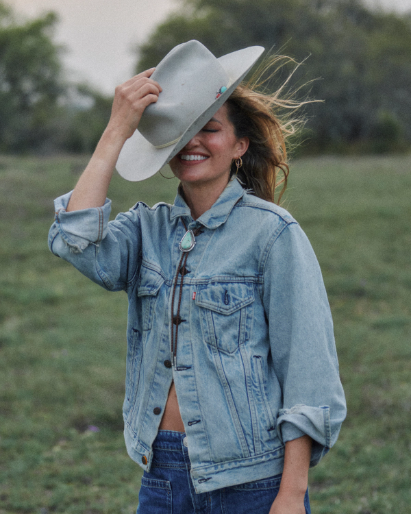 View of Iron Lamb Turquoise Drop Bolo - Turquoise/Brown
