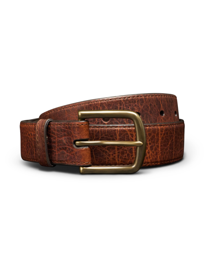 Front view of Men's Bison Belt II - Burnt Umber on plain background