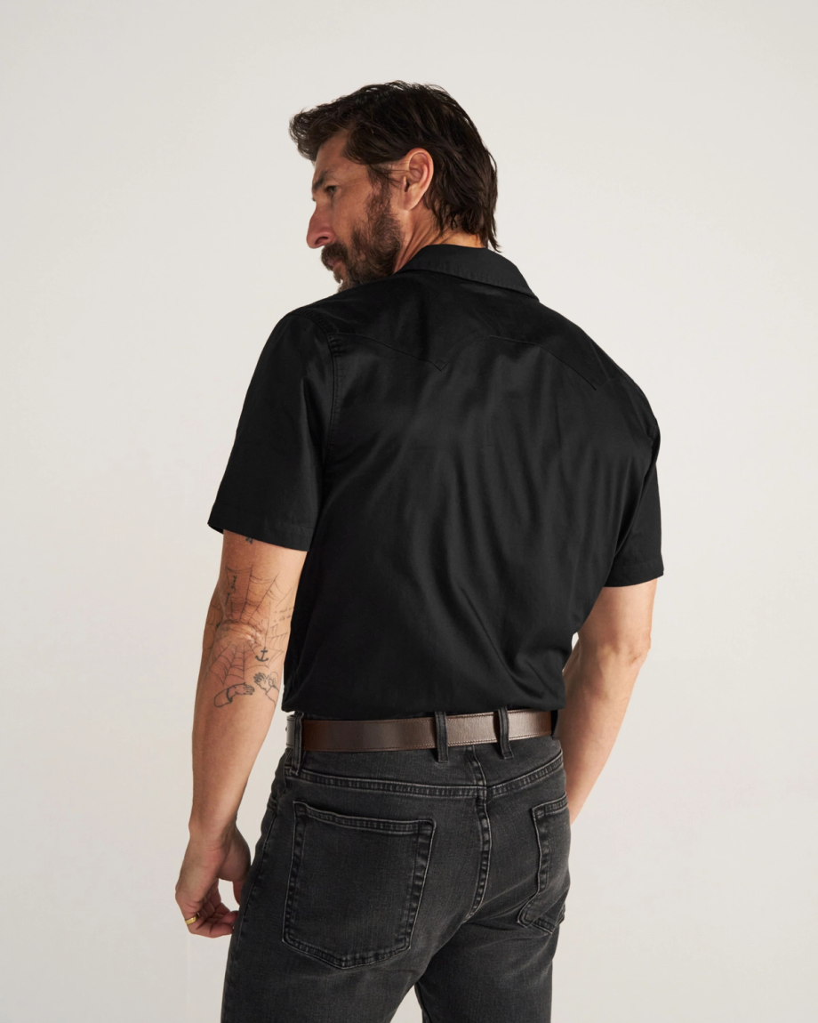 Closeup detail view of Men's Vintage Weight Short Sleeve Pearl Snap - Midnight