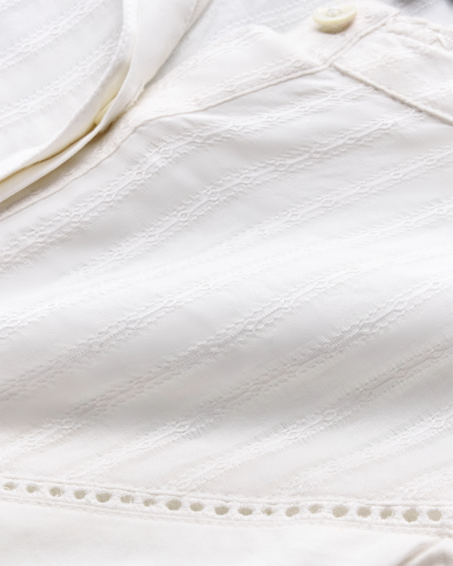 Closeup detail view of Women's Lace Peasant Top - White