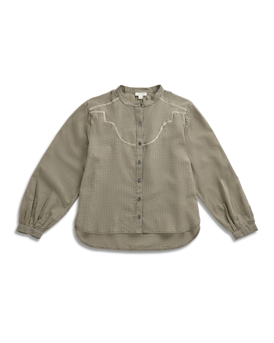 Front view of Women's Mini Seersucker Blouse - Black / White on plain background