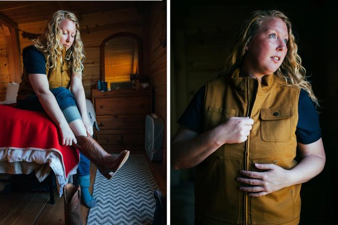 split screen woman getting ready for the day