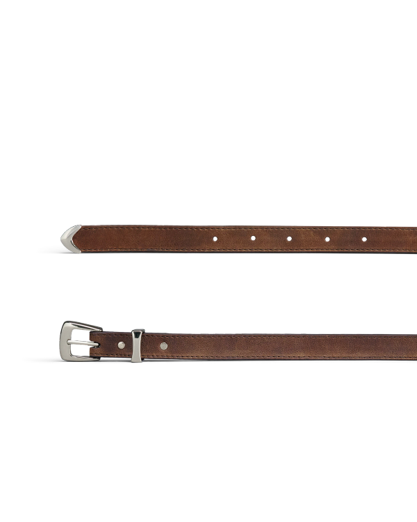 Closeup view of Women's Skinny 3 Piece Belt - Cafe