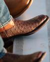 Close up of the Emmitt Mahogany Broad Square Toe cowboy boots in Brown