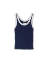 Front view of Women's Scoop Neck Ribbed Tank - Navy/White on plain background